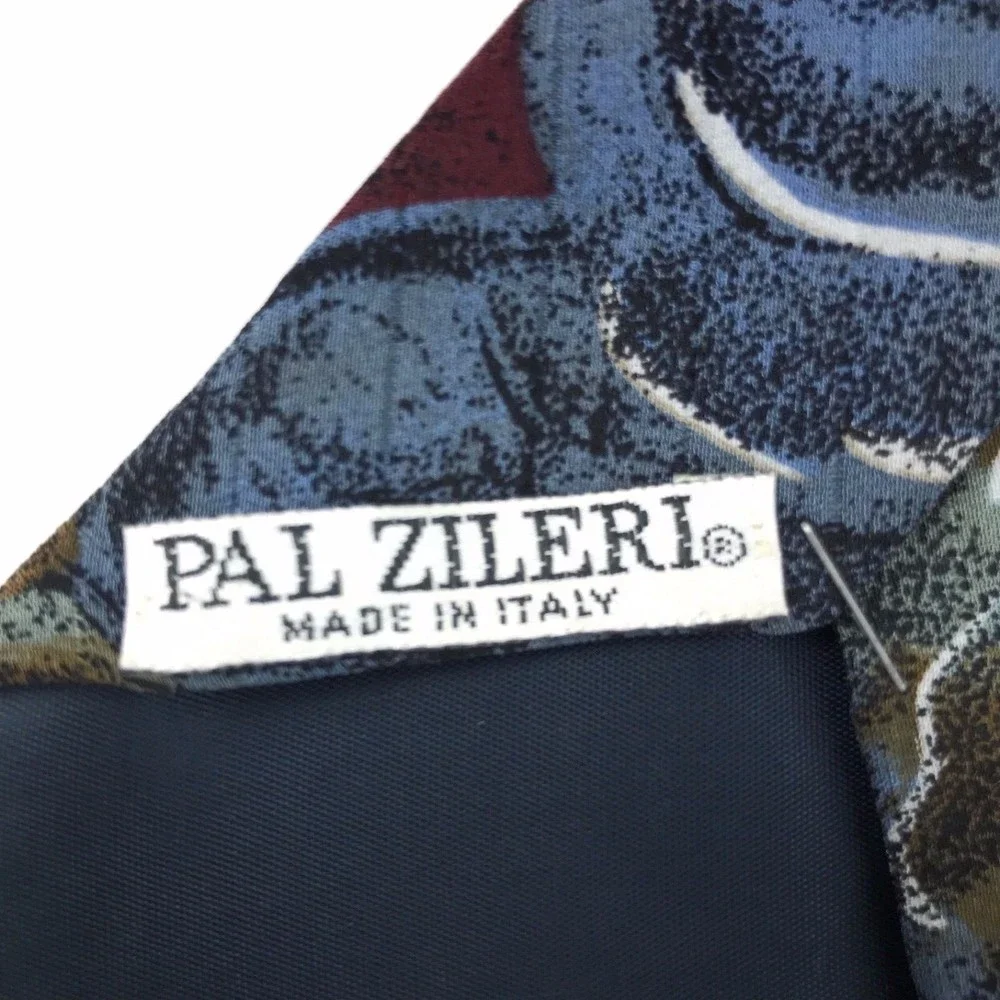 PAL ZILERI Tie Vintage Multicolor Abstract Plant 100% Silk Necktie Made In Italy